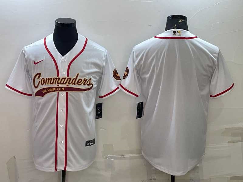 Men%27s Washington Commanders Blank White With Patch Cool Base Stitched Baseball Jersey